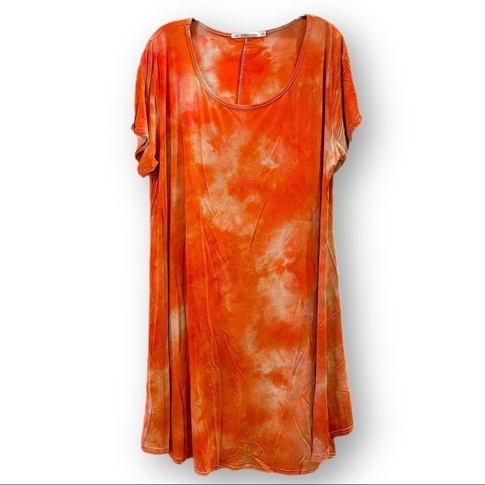 Tie dyed orange galaxy tunic mini dress t shirt style size 3X